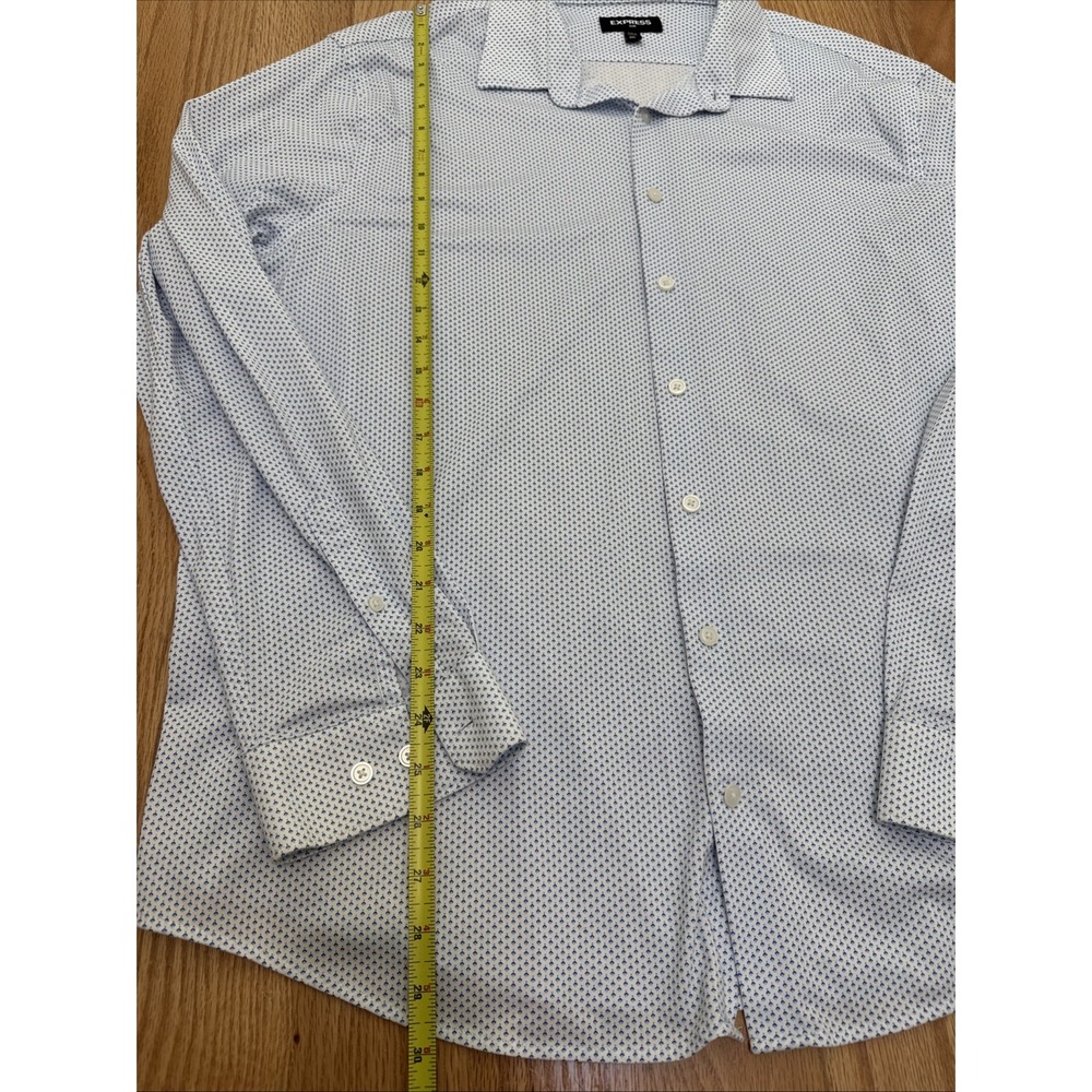 EXPRESS ~Men's XXLarge L/G~ SLIM FIT Buttoned Stretch Cotton  Dress Shirt Blue - Picture 8 of 10